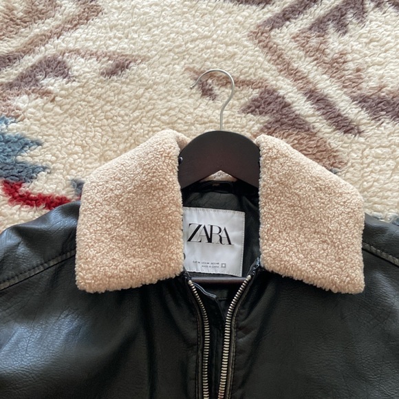 Zara Men Faux leather jacket with faux shearling collar 8281/410/800 - Picture 3 of 3